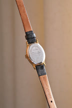 Vintage Ladies Mini Gold Timex Oval ‘Baignoire’ Style Leather Strap Watch