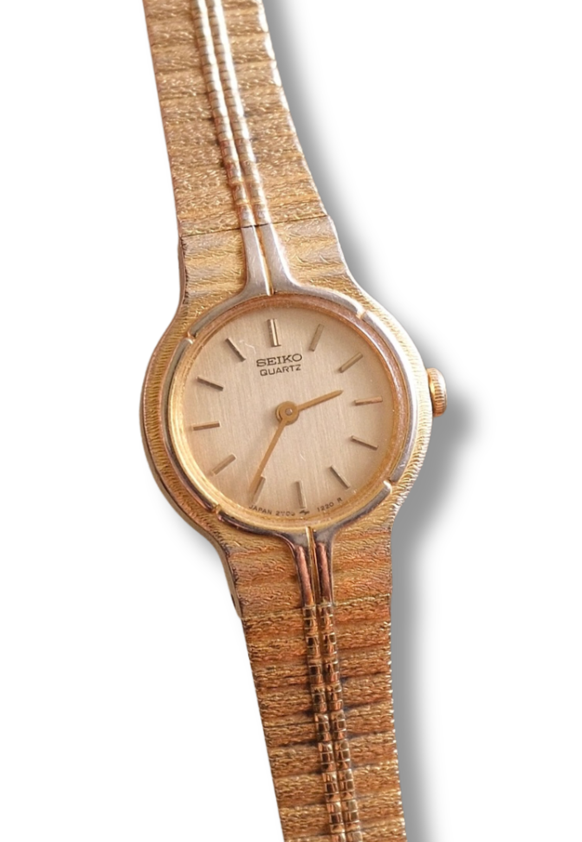 Vintage 1980s Ladies Seiko Quartz Watch Gold  Textured Bracelet Minimalist Dress Watch Working