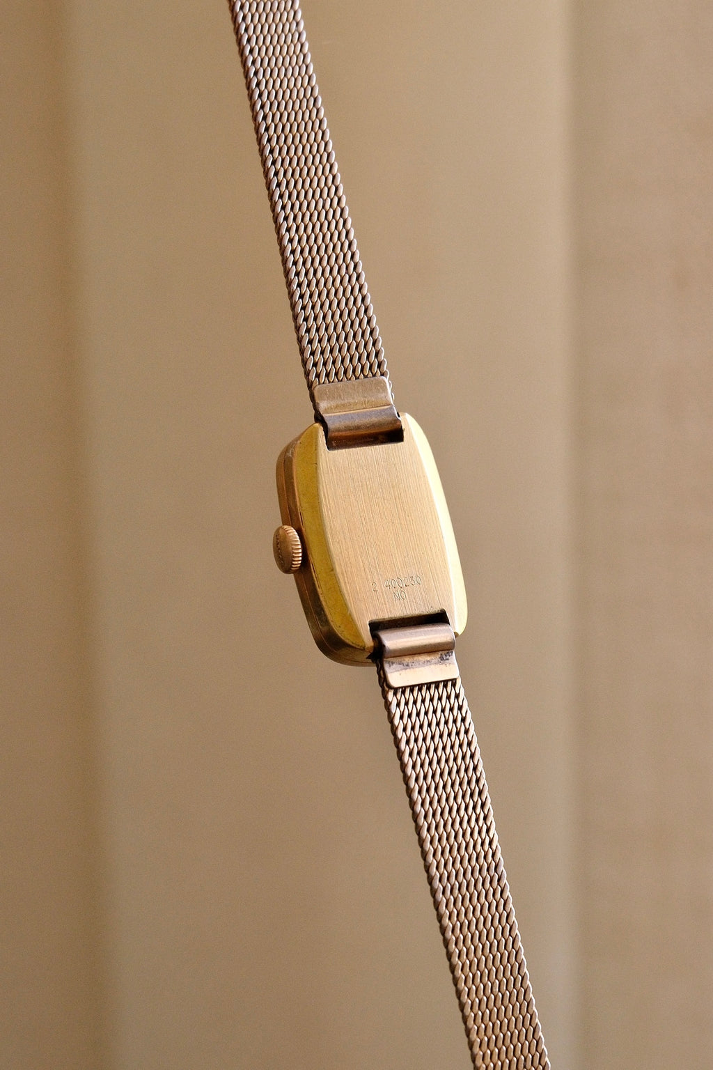 Vintage Bulova Ladies Watch 1950s Gold Plated Rectangular Swiss Manual Wind Mesh Bracelet