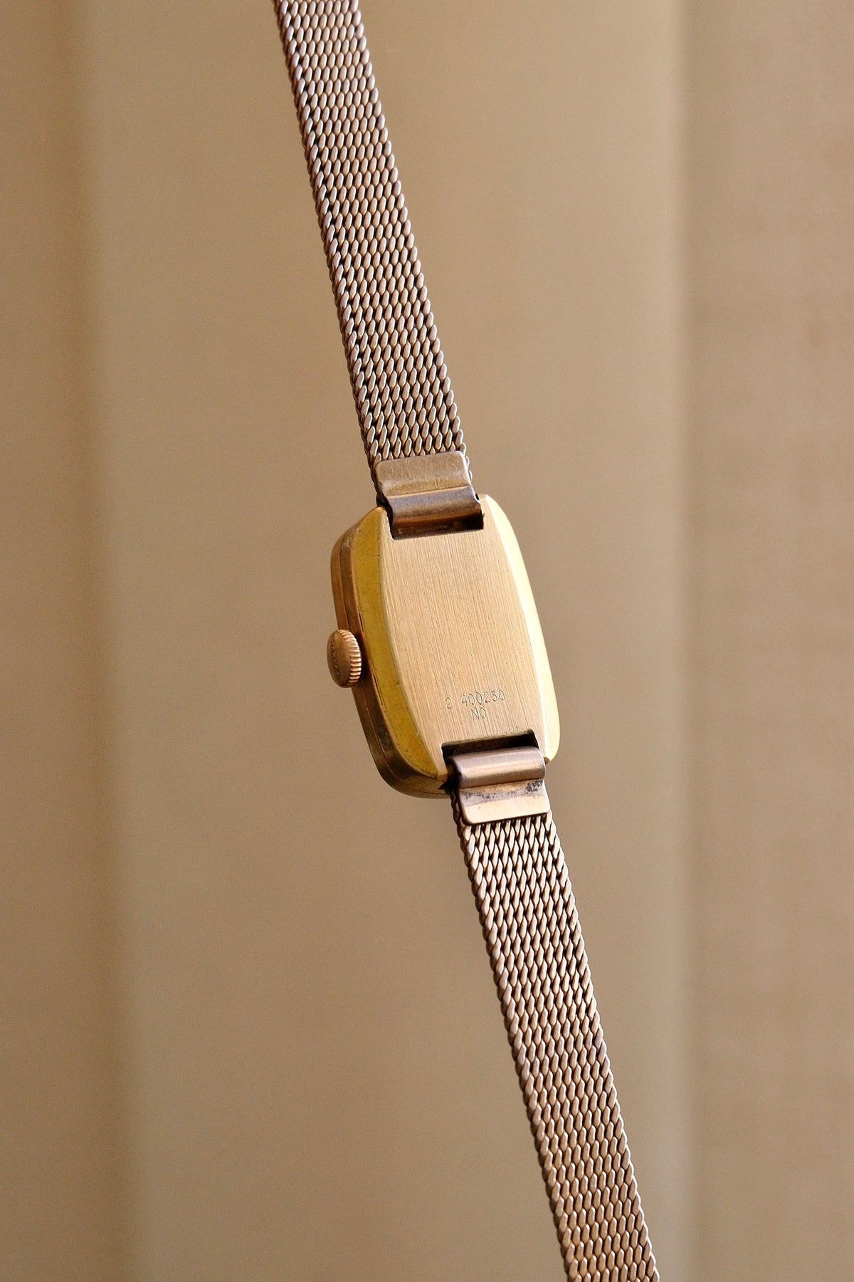 Vintage Bulova Ladies Watch 1950s Gold Plated Rectangular Swiss Manual Wind Mesh Bracelet