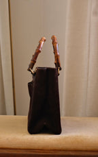 Vintage Gucci Bamboo Tote Bag Brown Suede with Bamboo Handles Circa 1980s