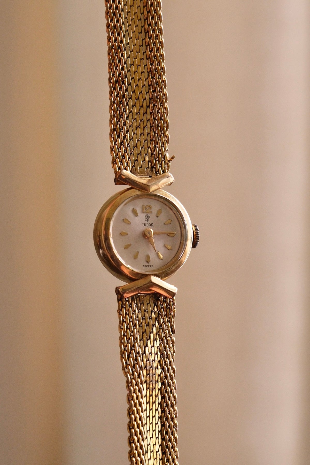 Vintage 1960s Dainty Tudor by Rolex Ladies Watch Gold Plated Swiss Mechanical Mesh Bracelet