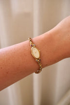 Rare Petite Oval Gold Ruby Seiko Watch with Safety Chain Collectors Watch