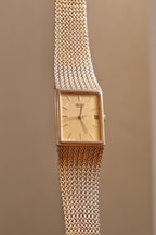 Vintage Unisex Gold Seiko Rectangular Date Quartz Watch Champagne Dial and Mesh Bracelet Strap