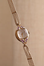 Rare and Unique 1980s Citizen Ladies Pendant Watch Ruby Accent Gold Beaded Chain