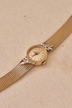 1950s Vintage Omega Ladies Cocktail Watch 10K Gold Filled Mesh Bracelet Diamond Leaf Lugs Champagne Dial Manual Wind Watch