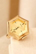 Rare 1970s Vintage Seiko Gold Mechanical Ring Watch Adjustbale Size Geometric Design