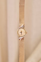 1950s Vintage Omega Ladies Cocktail Watch 10K Gold Filled Mesh Bracelet Diamond Leaf Lugs Champagne Dial Manual Wind Watch