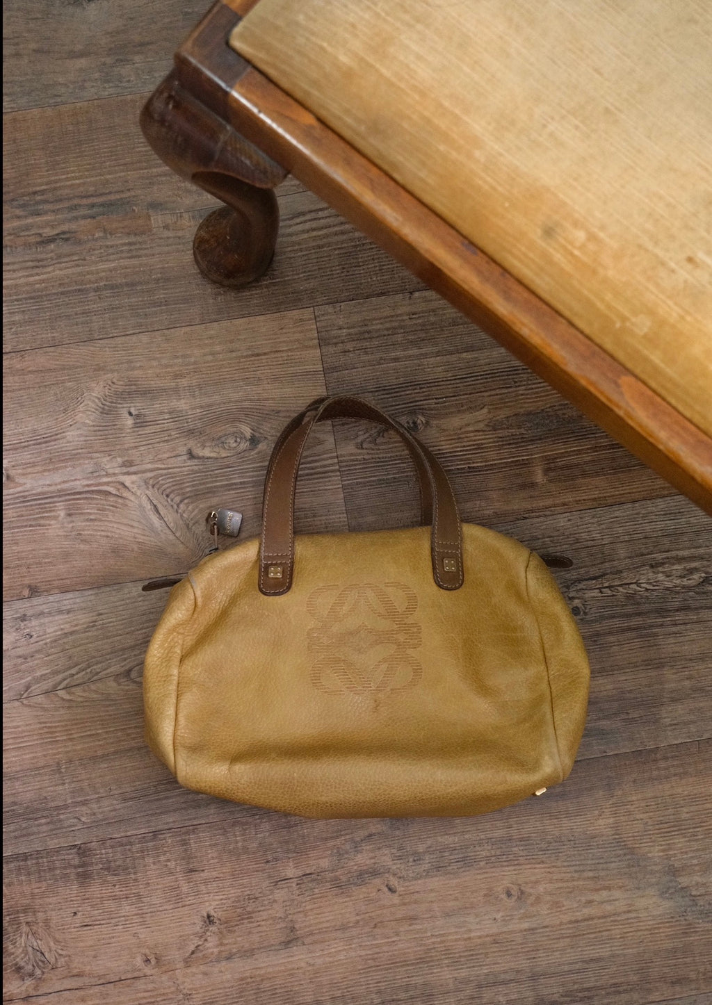 Vintage Loewe Brown Leather Boston Bag Spanish Luxury Top Handle Handbag
