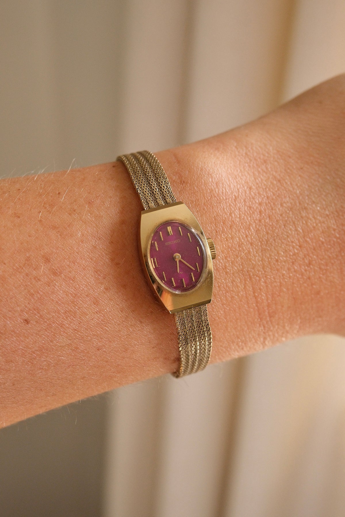 Rare Ladies Vintage Gold Seiko Pink / Purple Dial Mechanical Watch Working