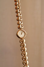 Vintage Rare Petite & Tiny 90s Gold Ladies Seiko Quartz Watch, Heart Pattern Bracelet