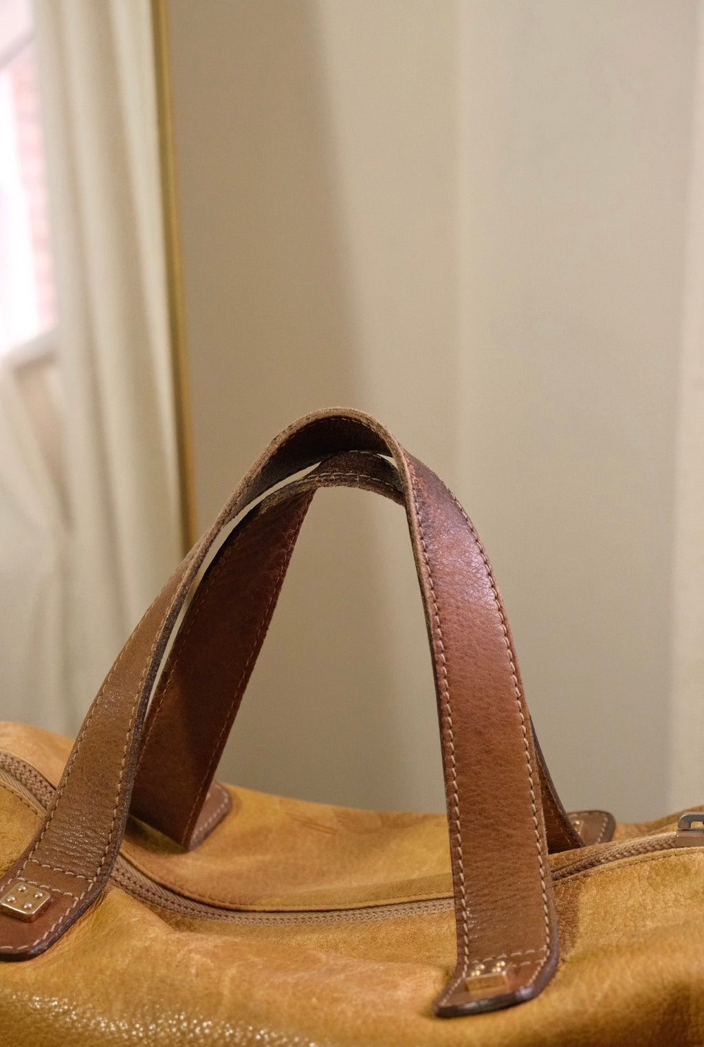 Vintage Loewe Brown Leather Boston Bag Spanish Luxury Top Handle Handbag