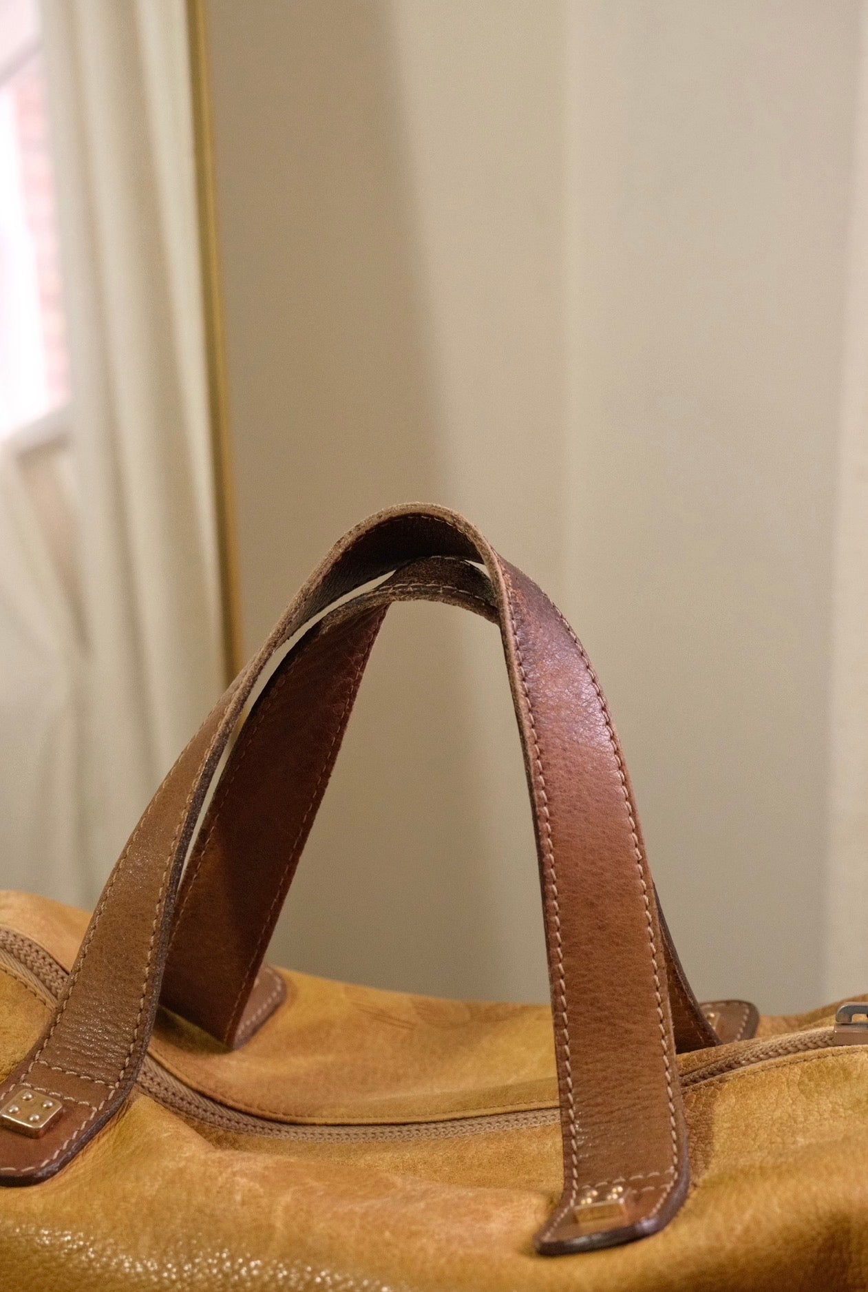 Vintage Loewe Brown Leather Boston Bag Spanish Luxury Top Handle Handbag