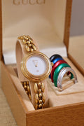 Rare Vintage Ladies Gold Plated 11/12 Gucci Watch 6 Bezels in Box