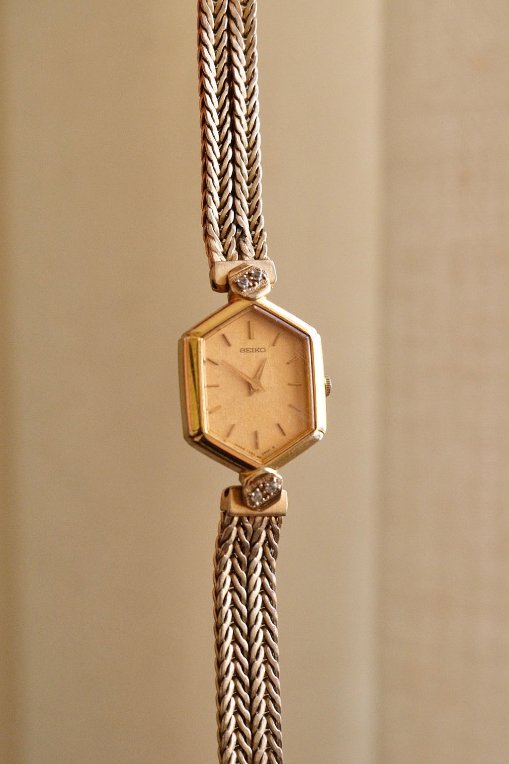 Rare 80s Gold-Plated Seiko Jewellery Quartz Watch with Hexagon Dial