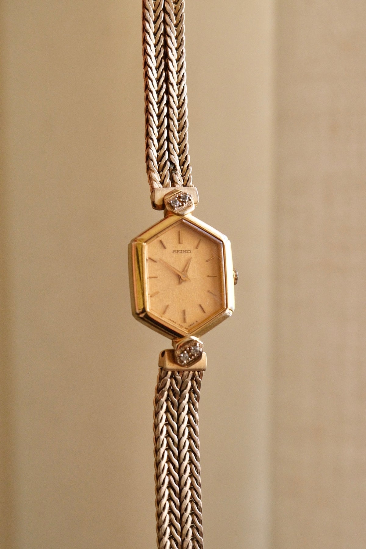 Rare 80s Gold-Plated Seiko Jewellery Quartz Watch with Hexagon Dial