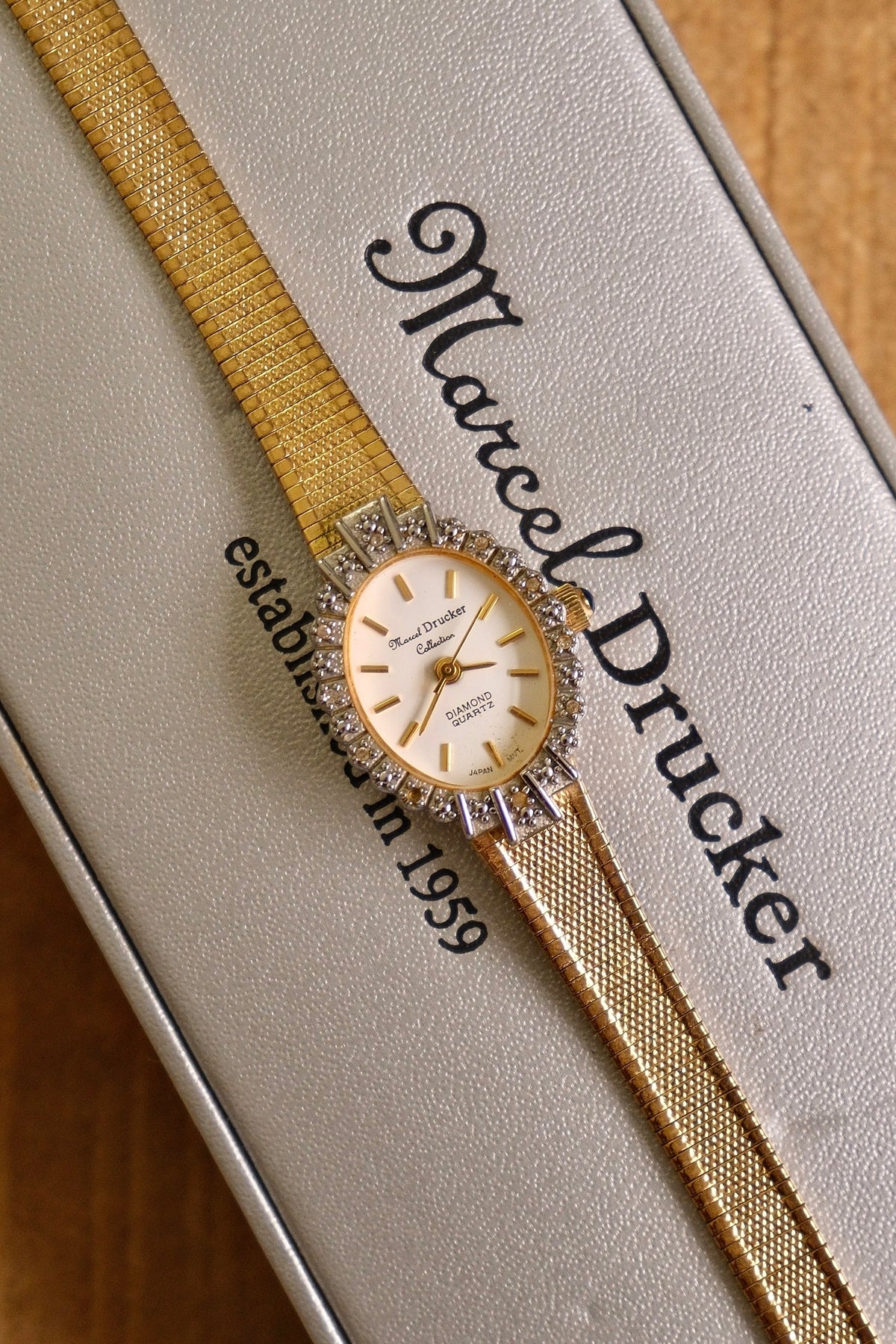 Rare Vintage 80s Marcel Drucker Oval Diamond Gold Cocktail Watch with Box & Papers