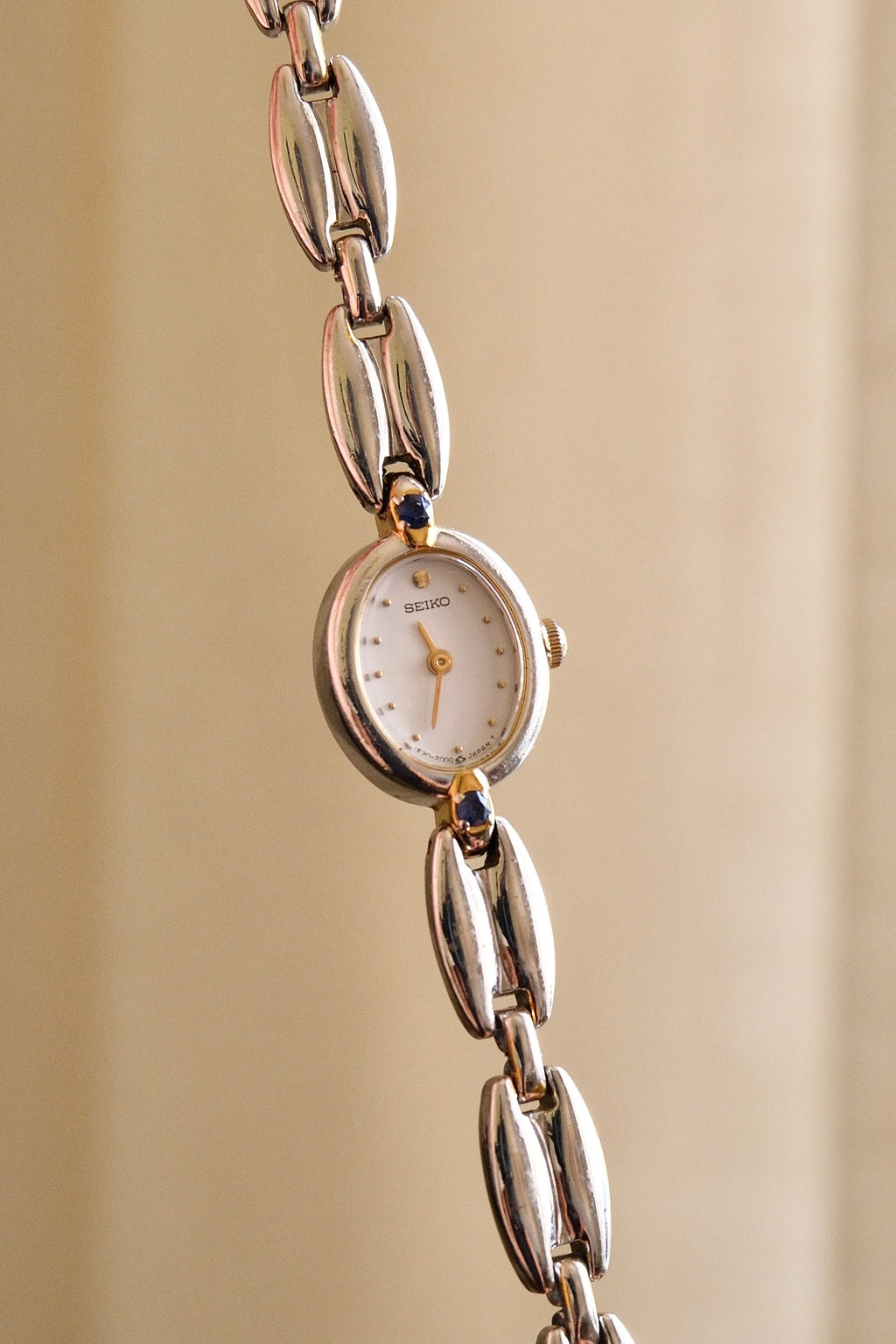 Ultra Rare & Petite Ladies Seiko Oval Dial Watch with Sapphire Gemstone Accents