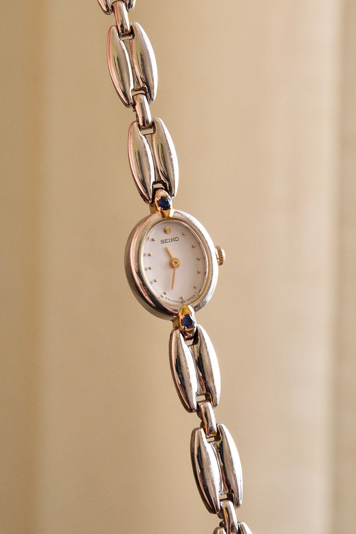 Ultra Rare & Petite Ladies Seiko Oval Dial Watch with Sapphire Gemstone Accents