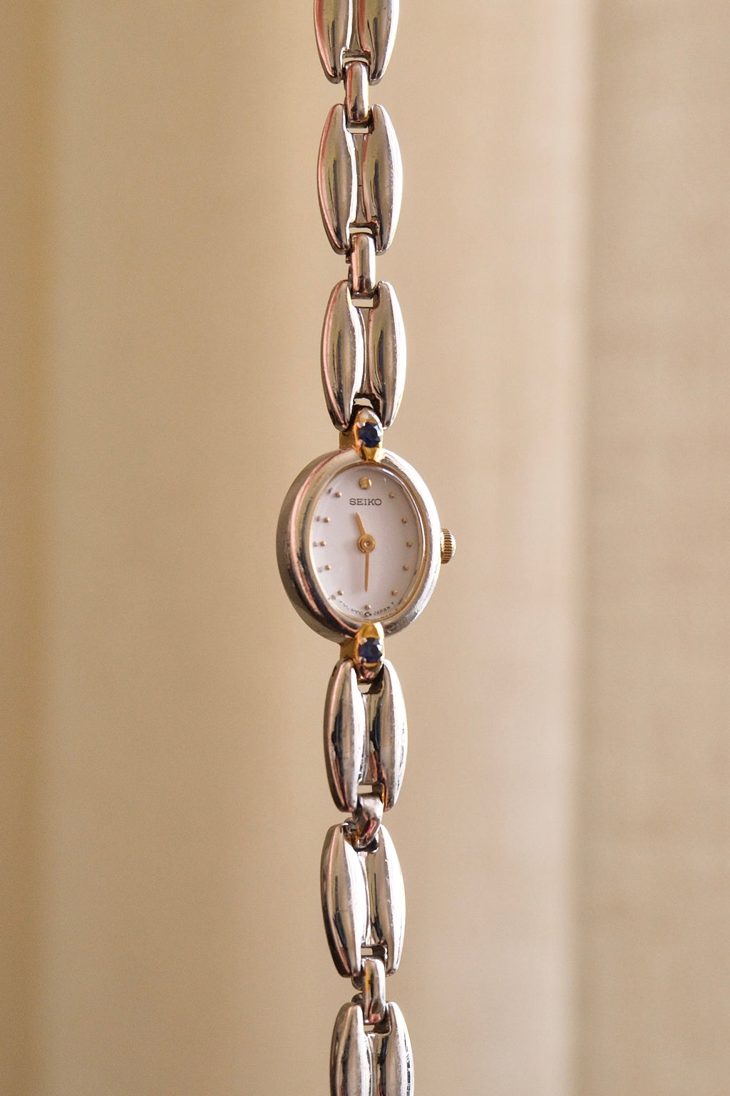 Ultra Rare & Petite Ladies Seiko Oval Dial Watch with Sapphire Gemstone Accents