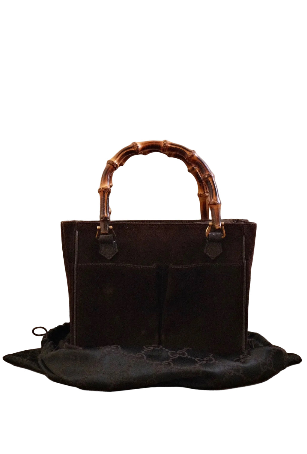 Vintage Gucci Bamboo Tote Bag Brown Suede with Bamboo Handles Circa 1980s
