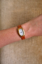 Vintage Ladies Seiko Noie Oval ‘Baignoire’ Style Leather Strap Gold Watch Working