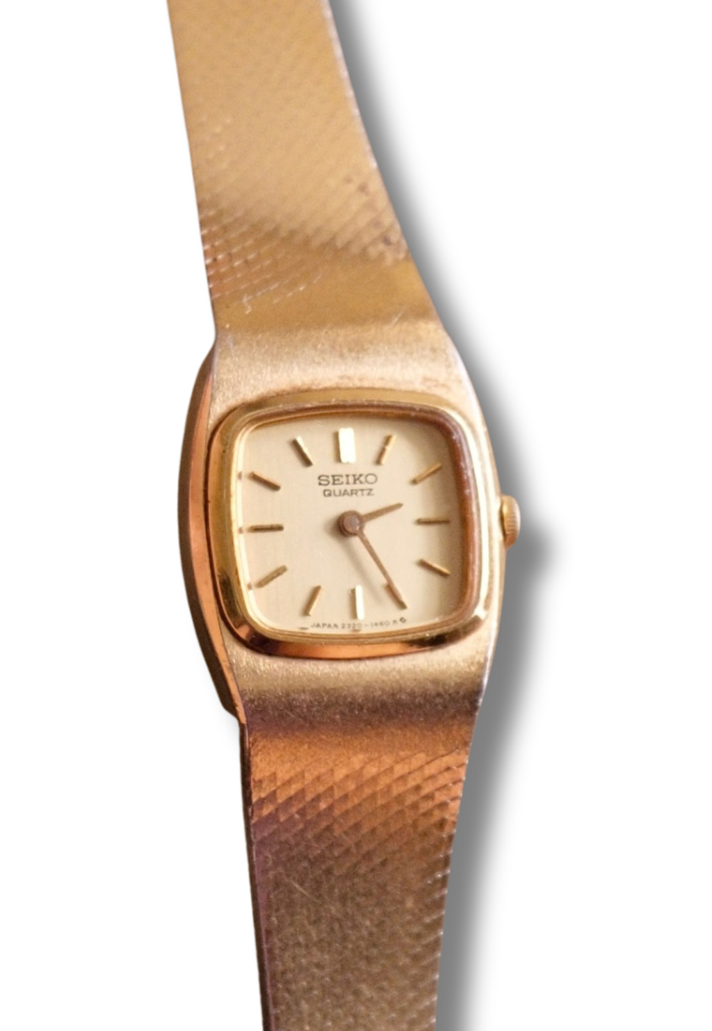 90s Vintage Seiko Dainty Gold Watch on a Pressed Mesh Bracelet Strap Working