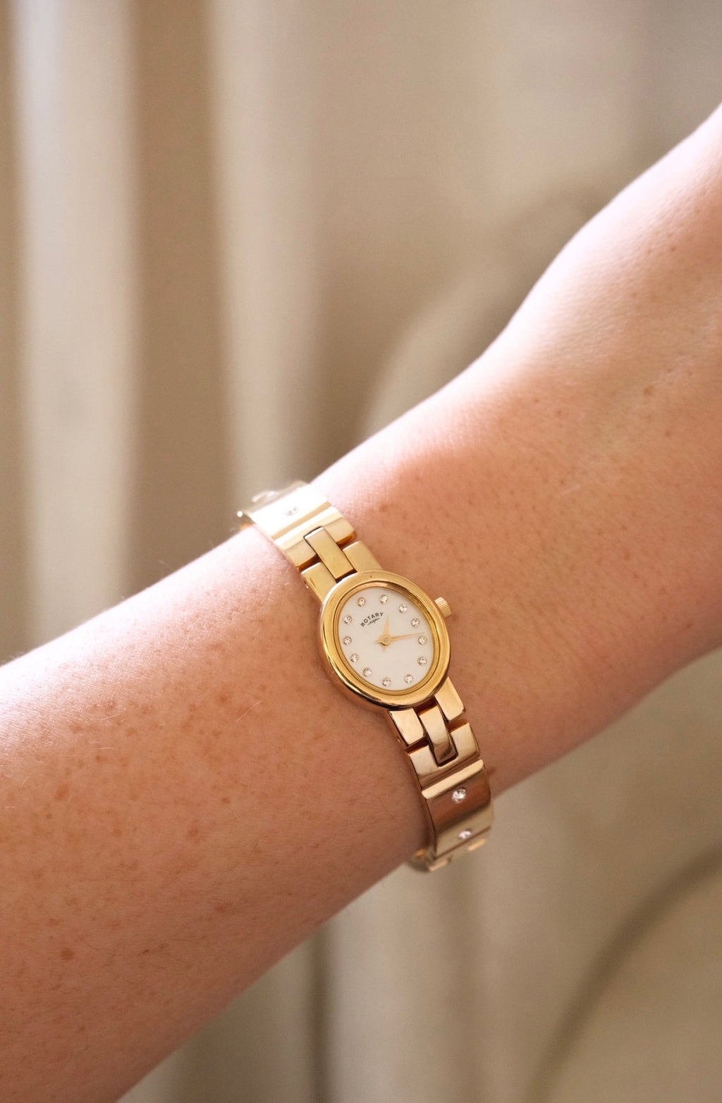 Vintage Ladies 90s Gold Rotary Watch Gemstone Details Working