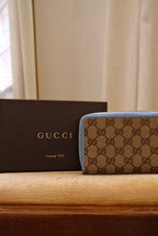 Gucci GG Supreme Zip Around Wallet, Blue Lining Classic Monogram Design in Box