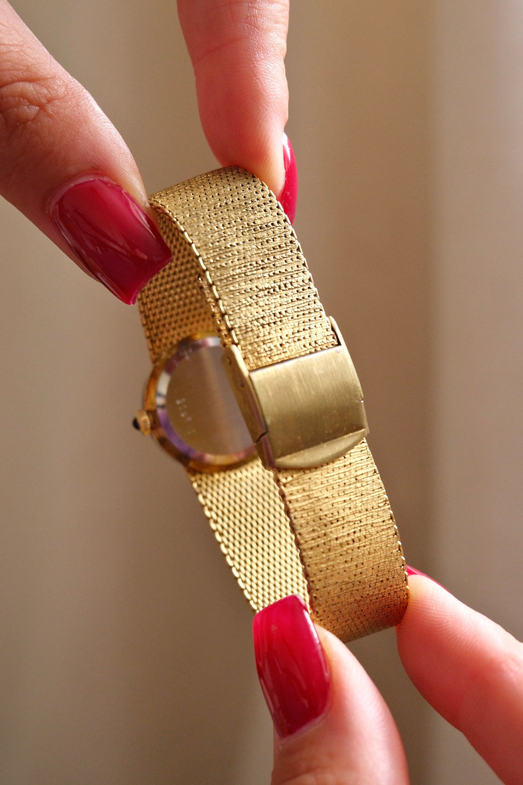 Vintage 1970s Jean Perret Genève Ladies Watch Tiger’s Eye Dial & Diamond Accent Bezel Swiss Gold Mesh Cocktail Watch