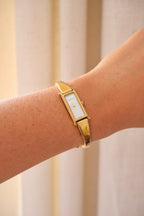 Vintage Gucci 1500L Gold Bangle Watch with White Dial, 90s Quartz
