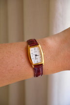 Near Mint Vintage 90s Seiko Noie Baignoire Style Burgendy Leather Strap Watch Working