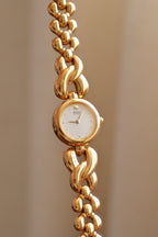 Vintage Ladies Gold Seiko Quartz Watch Featuring a Striking Chunky Intertwined Link Bracelet