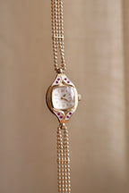 Rare and Unique 1980s Citizen Ladies Pendant Watch Ruby Accent Gold Beaded Chain