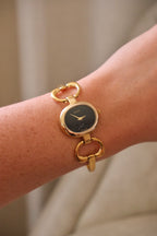 90s Vintage Ladies Gucci 1600 Horsebit Black Dial Bangle Style Watch