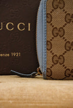 Gucci GG Supreme Zip Around Wallet, Blue Lining Classic Monogram Design in Box