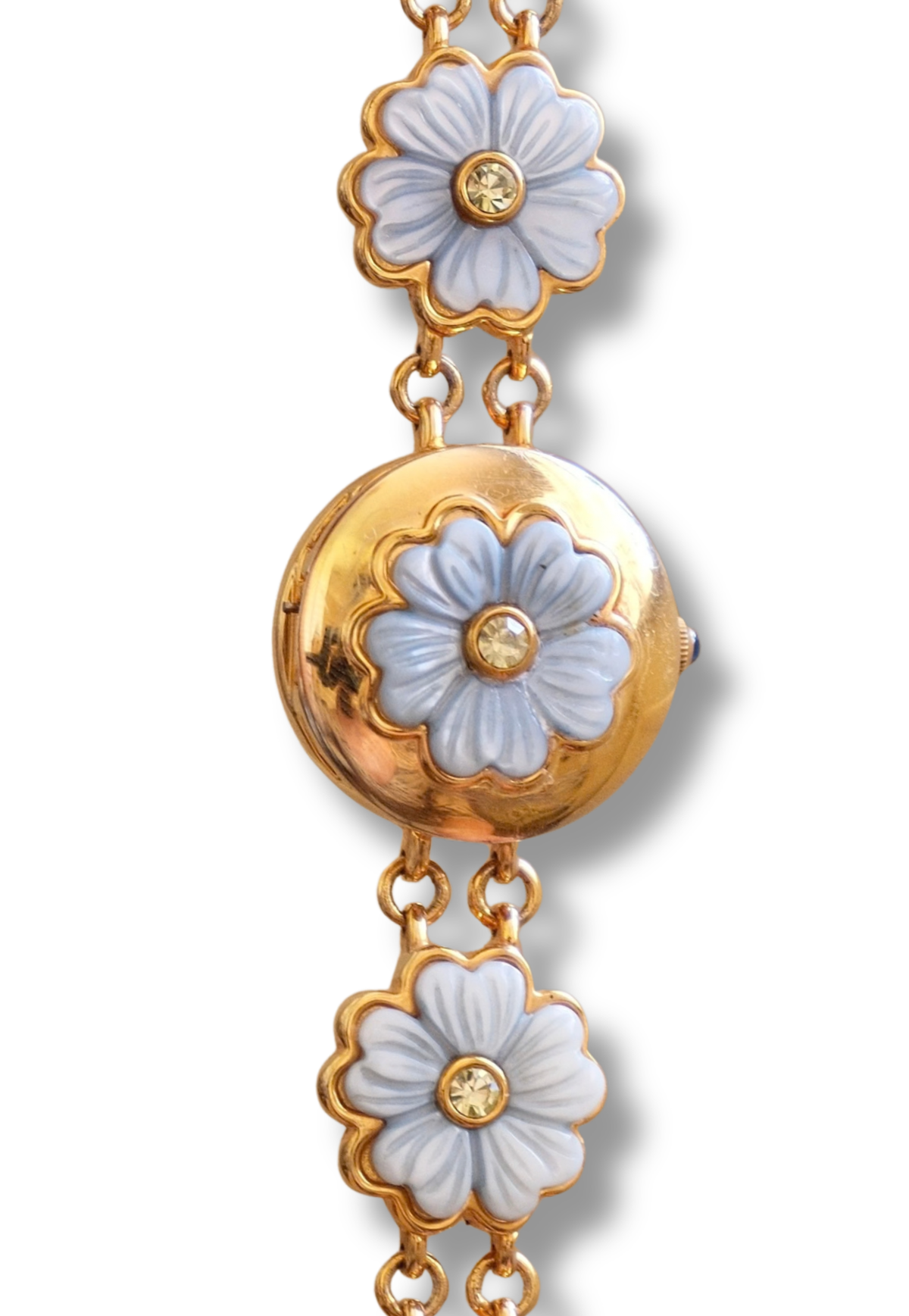 Very Rare Marcel Drucker Flower Peak a Boo Watch Pale Blue Carved Flowers Working