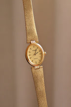 Vintage 1980s Tissot Ladies Gold Oval Watch - Swiss Quartz Cocktail Dress Wristwatch with Integrated Mesh Pattern Mesh Bracelet