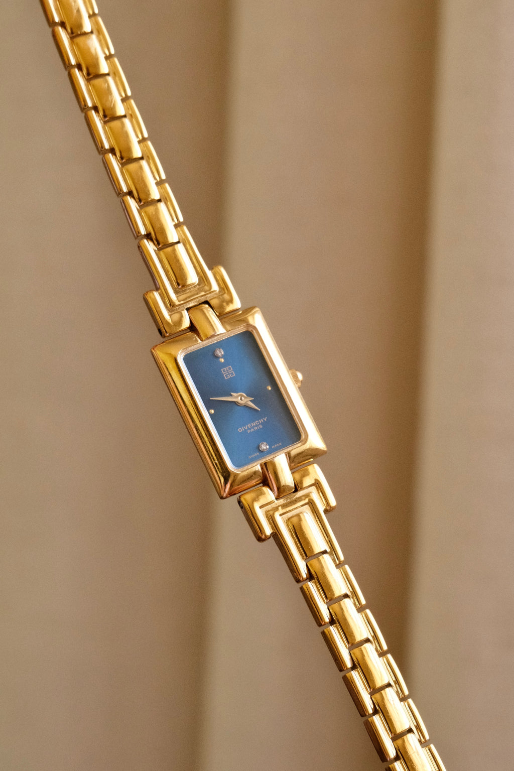 Vintage 1990s Gold-Plated Ladies' Givenchy Quartz Watch - Blue Dial