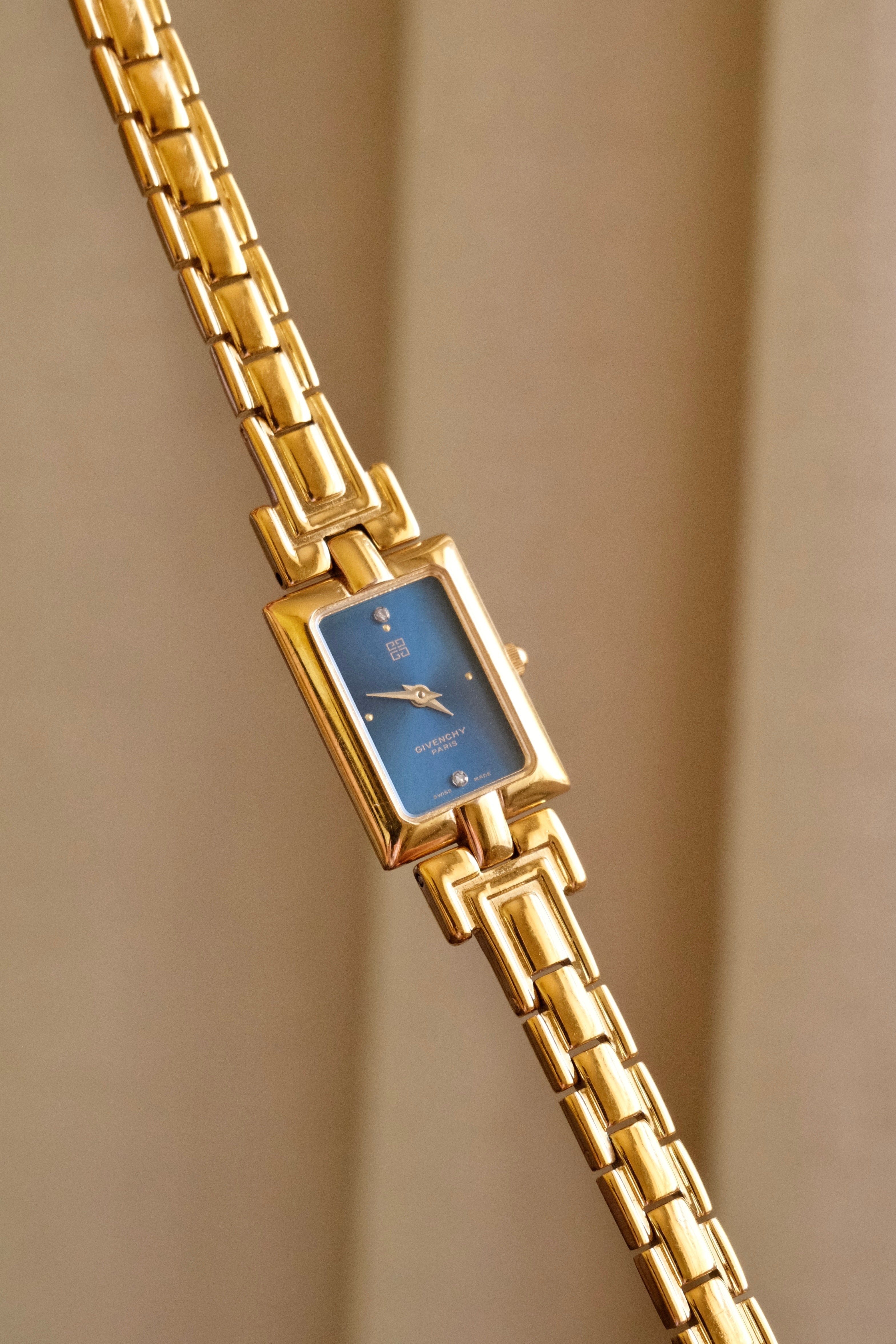 Vintage 1990s Gold-Plated Ladies' Givenchy Quartz Watch - Blue Dial