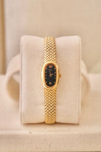 Vintage 1980s/1990s Ladies Gold Seiko Watch – Black Dial – Dainty Bracelet Watch