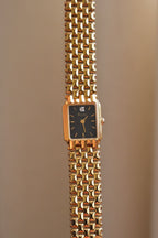 Vintage Ladies Gold Bulova Quartz Black Dial Tank Watch in Box Working