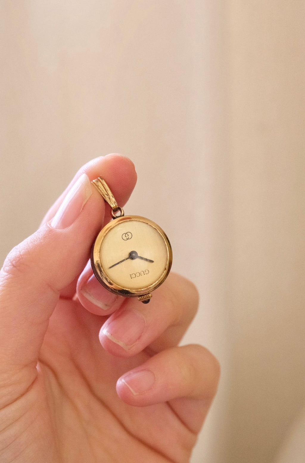 Early 80s Gucci Gold Plated Sphere Pendant Watch Manual Wind, Working