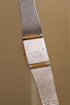 Vintage Unisex Gold Seiko Rectangular Date Quartz Watch Champagne Dial and Mesh Bracelet Strap