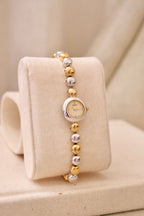 Rare Dainty Petite 90s Seiko Vintage Two Tone Watch Working with Safety Chain