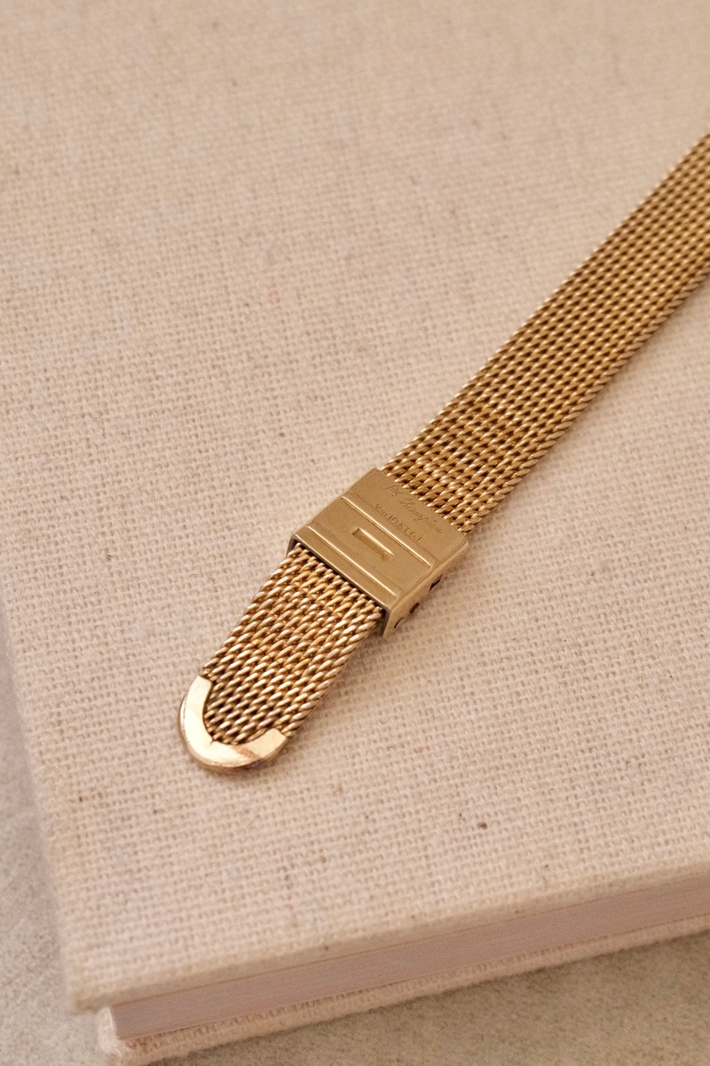 1950s Vintage Omega Ladies Cocktail Watch 10K Gold Filled Mesh Bracelet Diamond Leaf Lugs Champagne Dial Manual Wind Watch