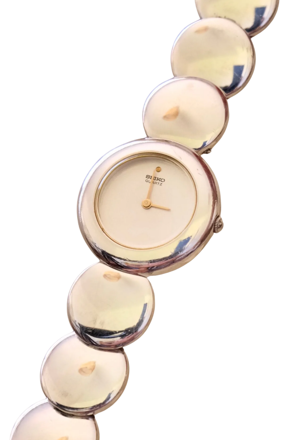 1980s Vintage Rare Silver Seiko Ladies Watch Round Circle Links Working