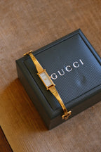 Vintage Gucci 1500L Gold Bangle Watch with Mother of Pearl Dial, 90s Quartz Working in Box