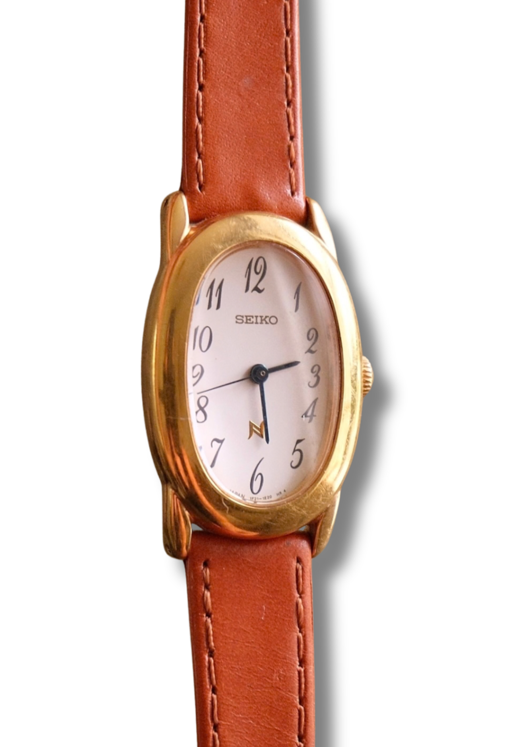 Vintage Ladies Seiko Noie Oval ‘Baignoire’ Style Leather Strap Gold Watch Working