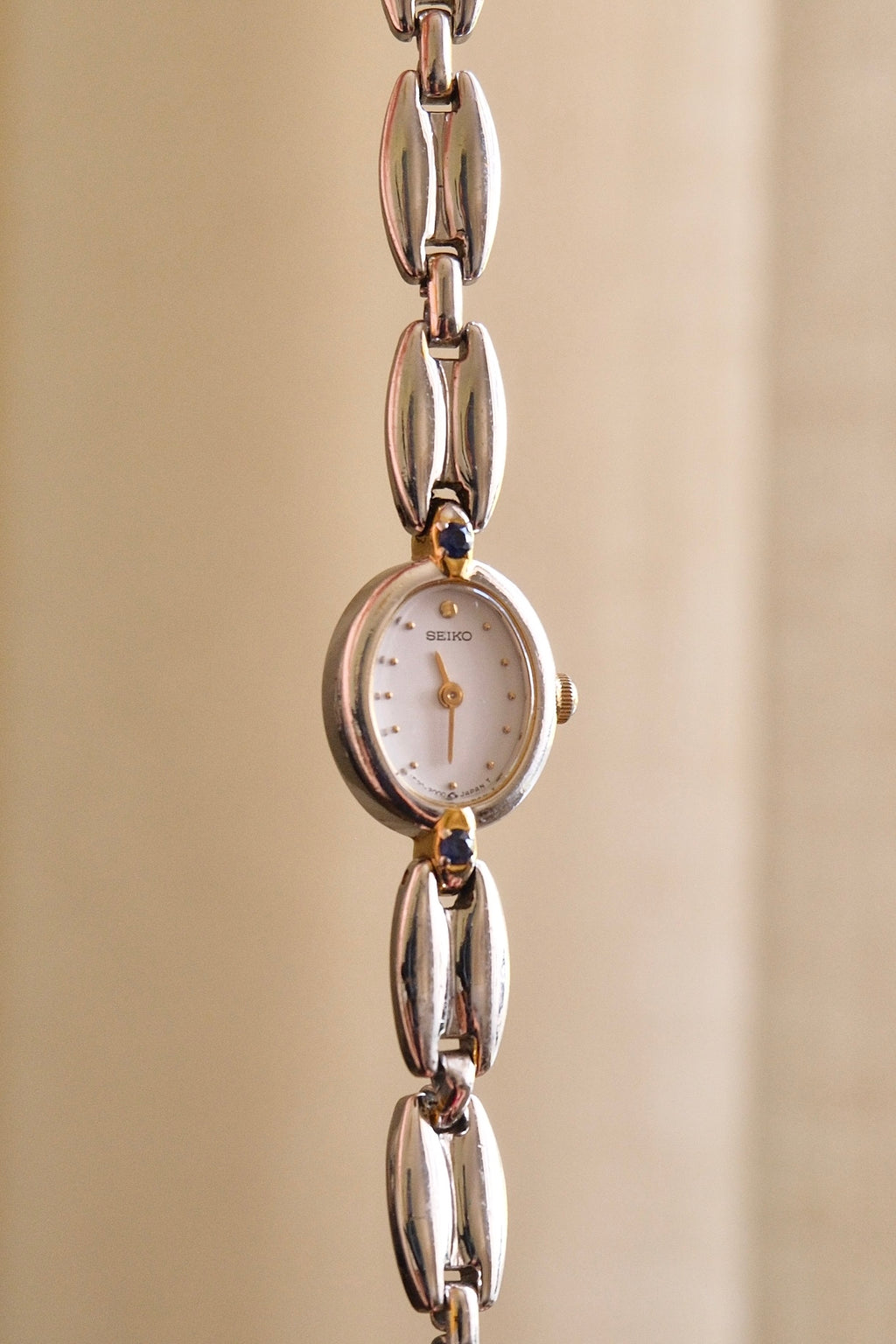 Ultra Rare & Petite Ladies Seiko Oval Dial Watch with Sapphire Gemstone Accents